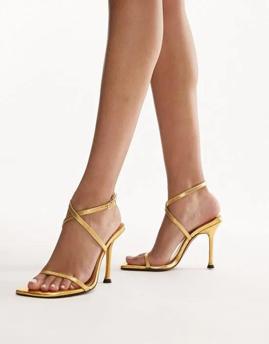 Claire premium leather two part heeled sandals in gold