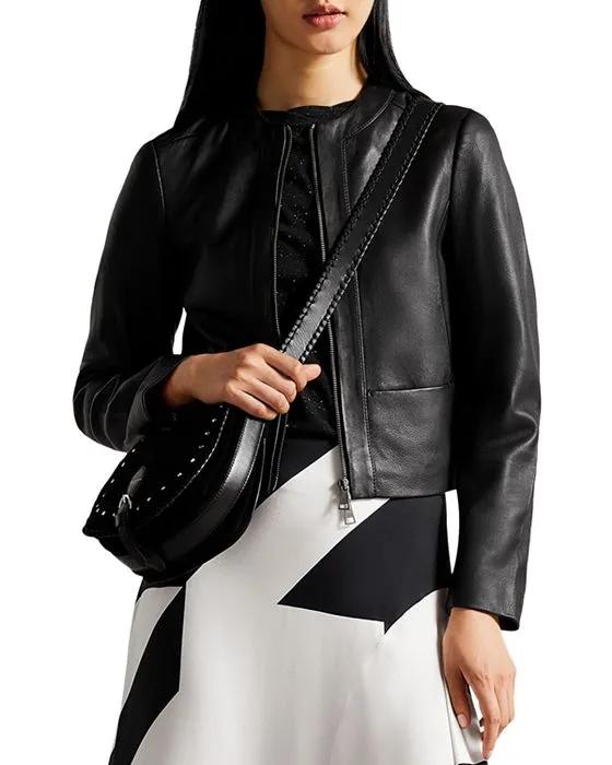 Clarya Fitted Paneled Faux Leather Jacket
