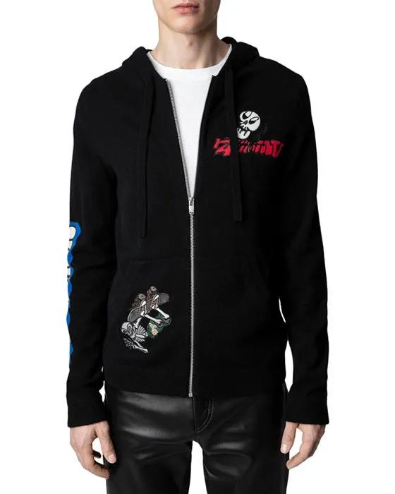 Clash Embroidered Knit Zip Hoodie
