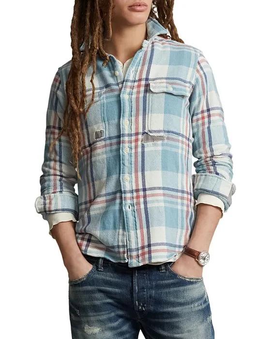 Classic Fit Distressed Long Sleeve Shirt