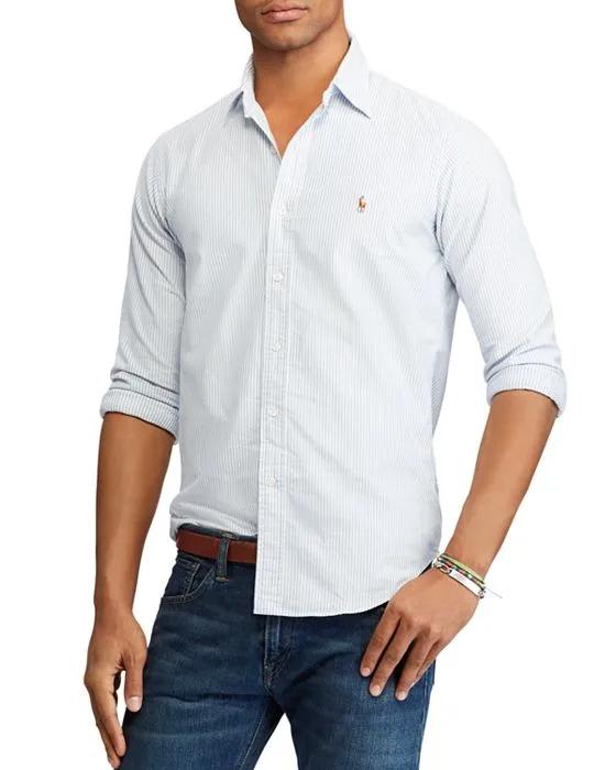 Classic Fit Long Sleeve Striped Cotton Oxford Button Down Shirt