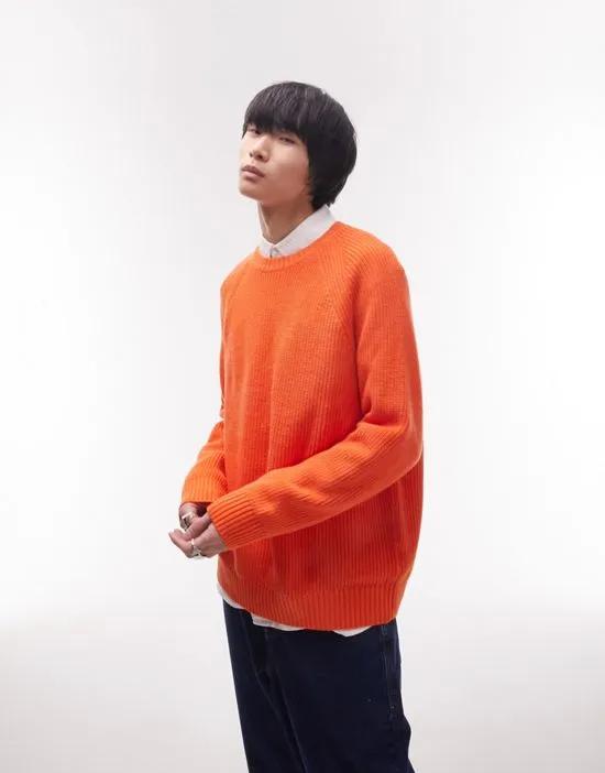 classic knit fisherman sweater in orange