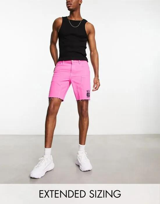 classic rigid shorts in bright pink with varsity print