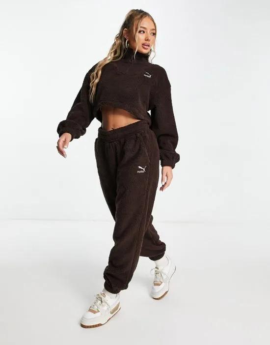 Classics Cozy Club borg sweatpants in chocolate brown - Exclusive at ASOS