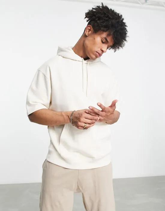 Classics short sleeve hoodie in off white