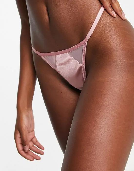 Cleo high shine satin thong in dusty pink