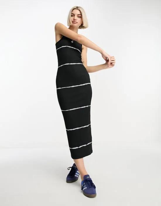 Close fitted rib midaxi dress in black tie dye exclusive to ASOS