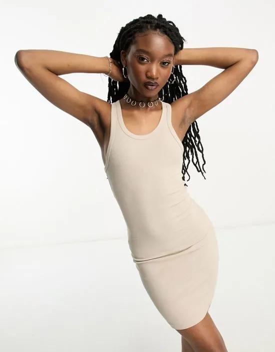 Close racer back rib mini dress in beige - Exclusive to ASOS