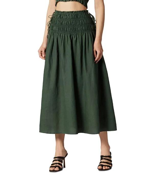 Clover Linen Smocked Midi Skirt