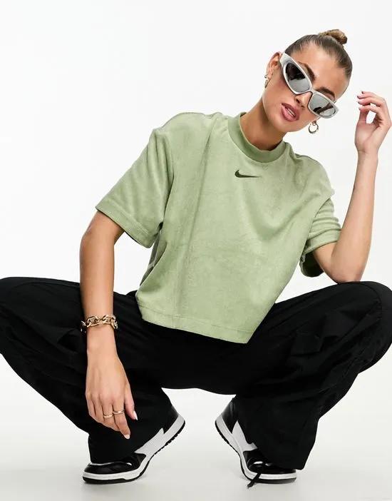 Club French Terry boxy cropped T-shirt in khaki