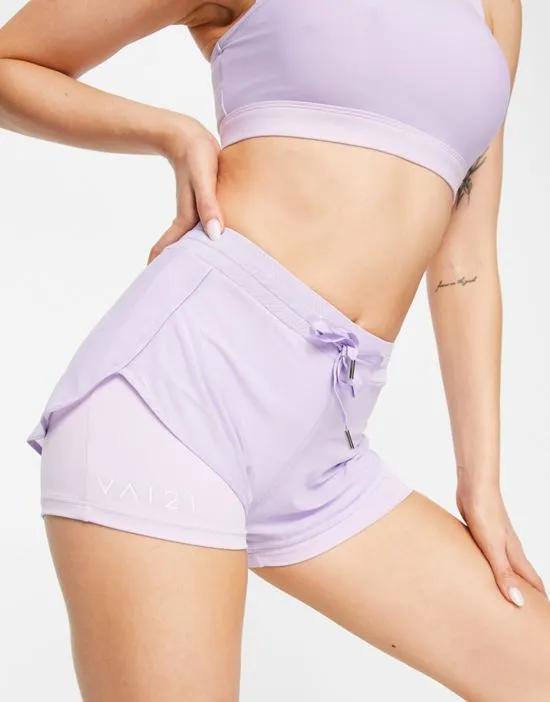 co-ord mesh 2 in 1 shorts in lilac - part of a set