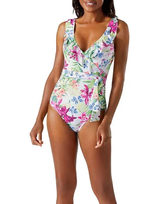 Coastal Gardens Belted One Piece Swimsuit