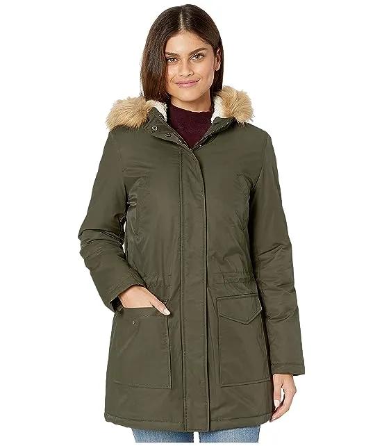 Coated Cotton Parka with Sherpa and Faux Fur Hood