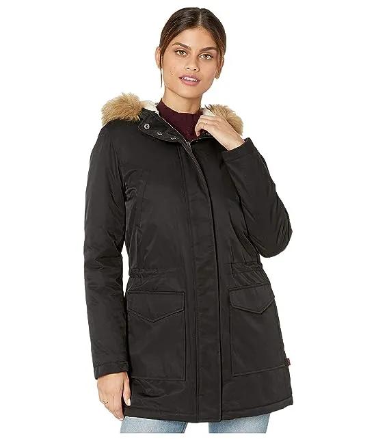 Coated Cotton Parka with Sherpa and Faux Fur Hood