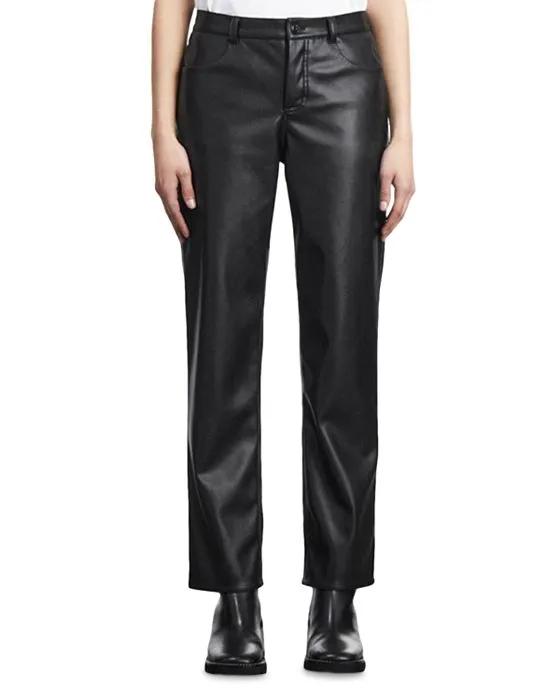 Coated Faux Leather Straight Leg Pants