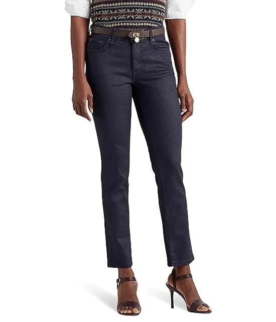 Coated Mid-Rise Straight Ankle Jeans in Lauren Navy Wash