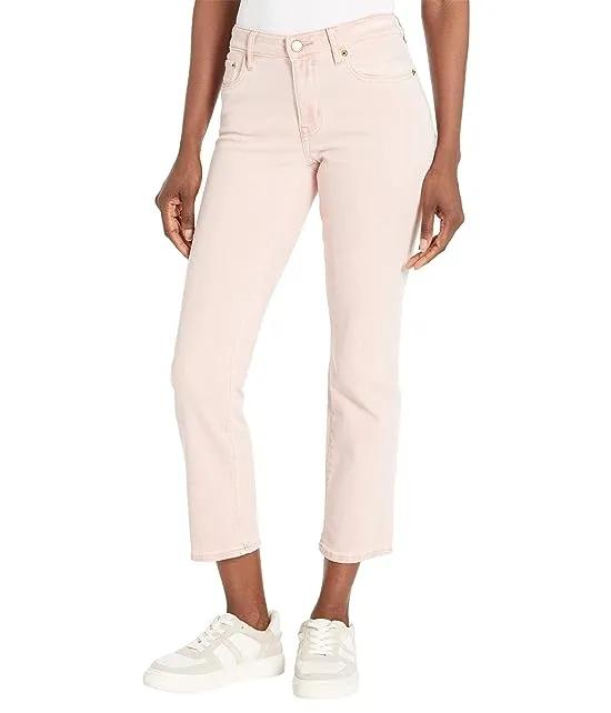 Coated Mid-Rise Straight Ankle Jeans in Pale Pink Wash