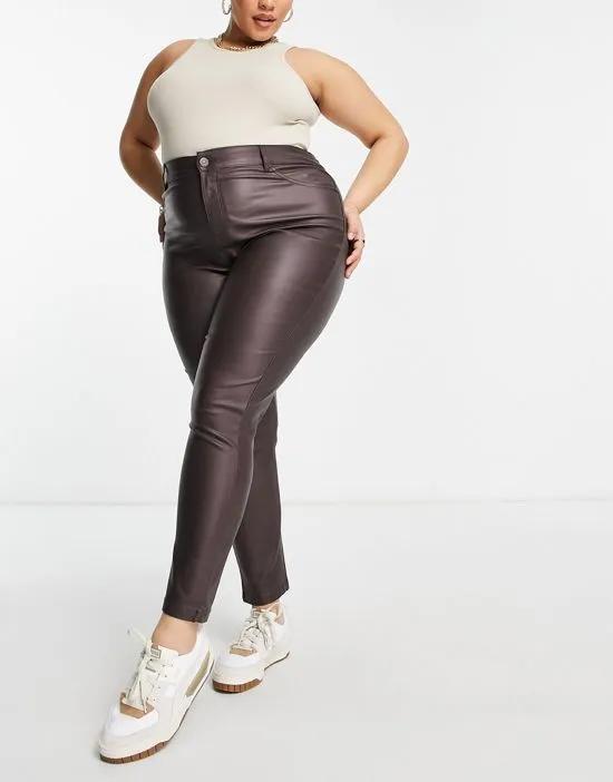 coated skinny jean in brown