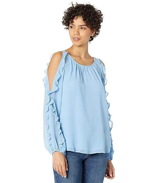 Cold Shoulder Ruffle Sleeve Blouse
