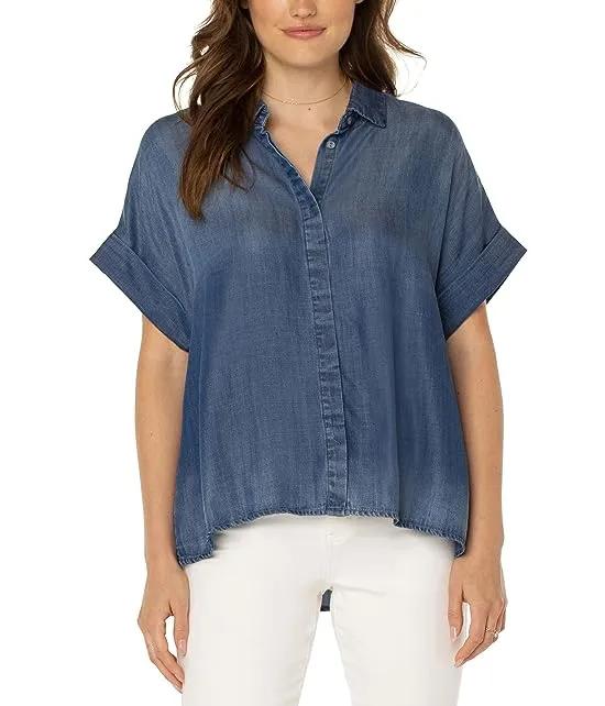 Collared Camp Shirt with High-Low Hem