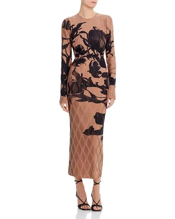 Collection Long Sleeved Placed Print Pleated Dress  