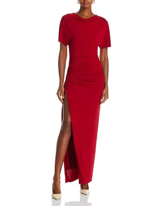 Collection Shirred Jersey Cowl Neck Gown