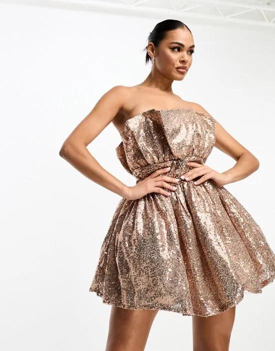 Collective the Label exclusive bandeau sequin mini dress in light gold