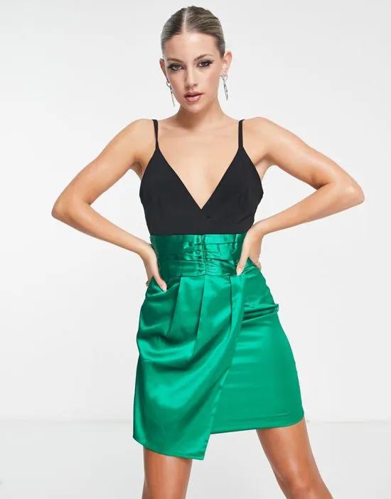Collective the Label exclusive plunge ruched waist mini dress in emerald