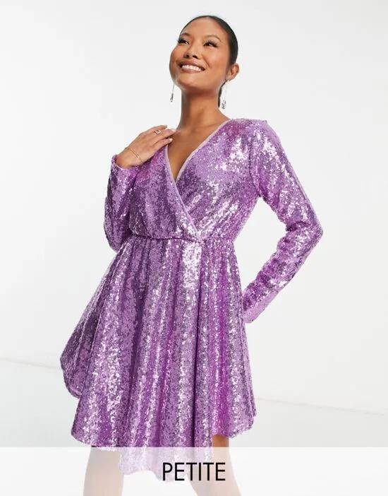 Collective the Label Petite exclusive sequin wrap mini dress in lilac