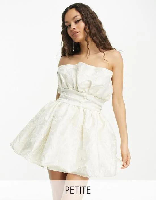 Collective the Label Petite exclusive structured bandeau mini dress in jacquard ivory