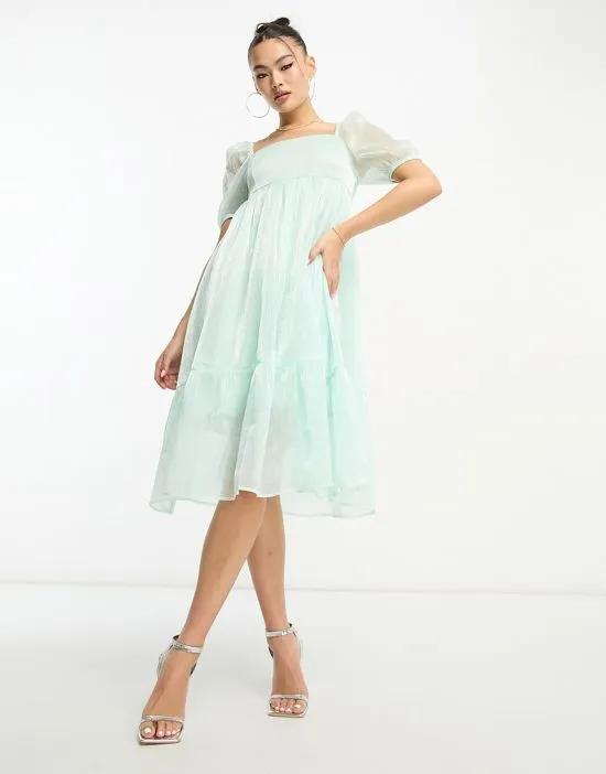 Collective the Label Petite puff sleeve midi dress in sage organza