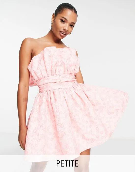 Collective the Label Petite structured bandeau mini dress in jacquard pink floral
