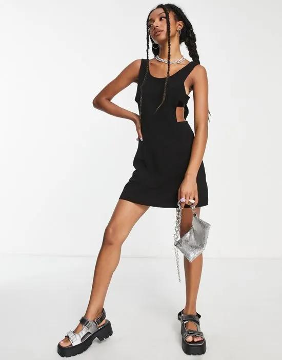 COLLUSION backless pinafore mini dress in black