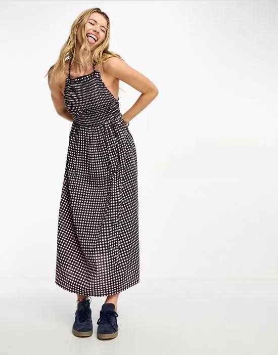 COLLUSION backless strap detail maxi dress in pink check