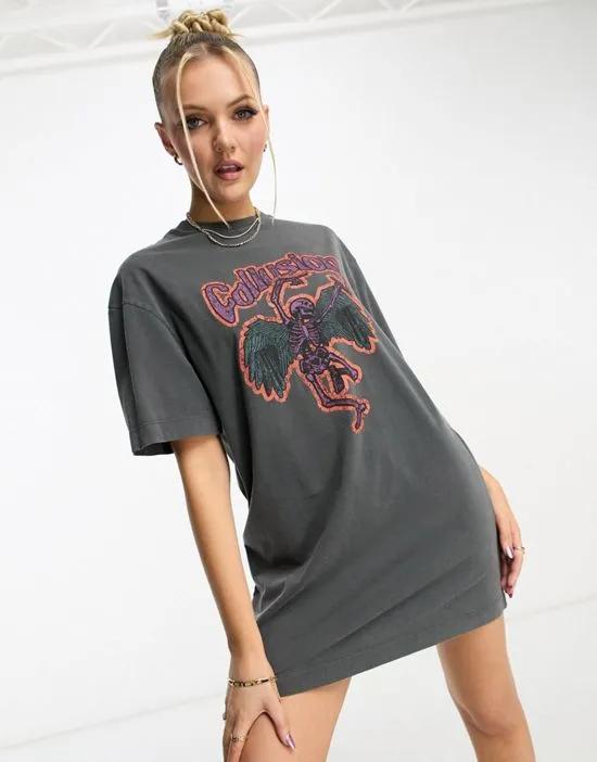 COLLUSION branded graphic T-shirt dress in gray