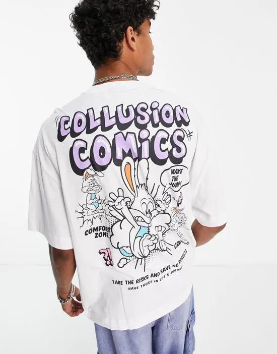 COLLUSION bunny comics graphic T-shirt in white