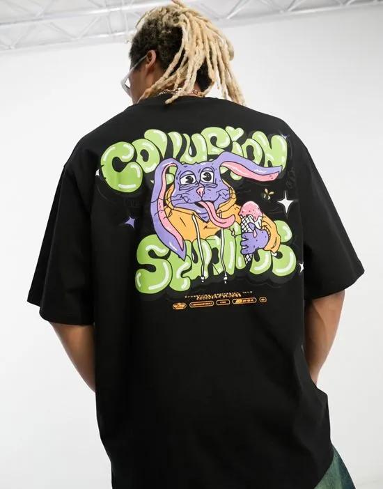 COLLUSION bunny graphic back print oversized t-shirt in black