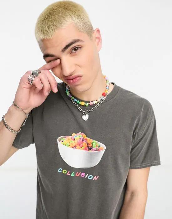 COLLUSION cereal bowl logo print t-shirt in black