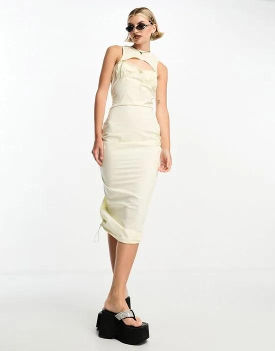 COLLUSION cut out column midi dress in light yellow