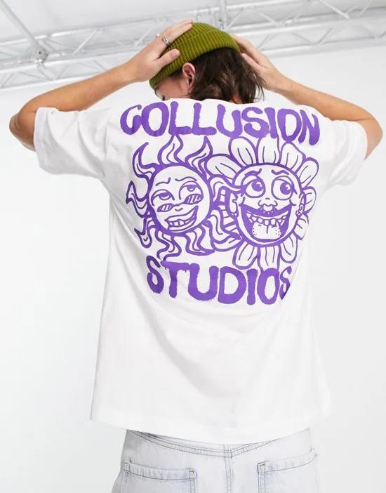 COLLUSION flower back print T-shirt in white
