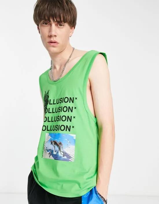COLLUSION graphic tank top in green