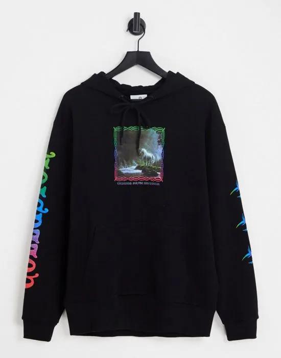 COLLUSION hoodie with fantasy print in black