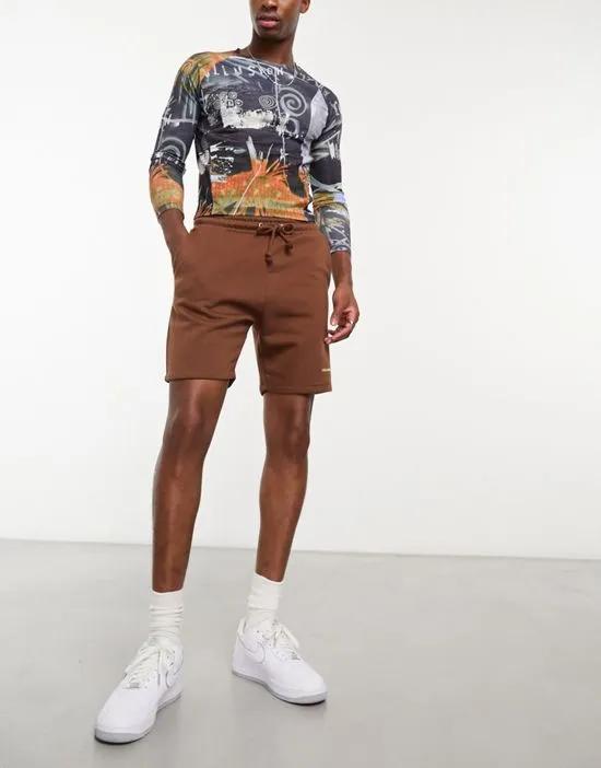 COLLUSION jersey shorts in dark brown