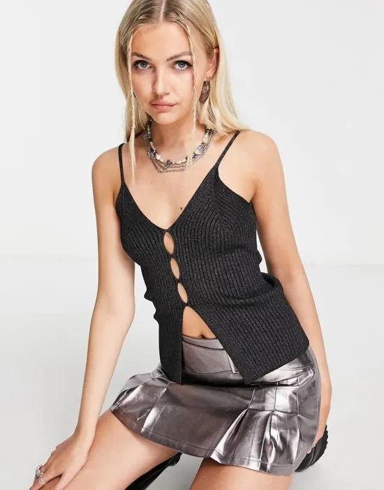 COLLUSION knit Y2K cut out cami top in black