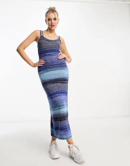 COLLUSION knitted ombre maxi dress in blue and white