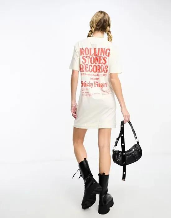 COLLUSION license T-shirt dress with Rolling Stones print in Ecru