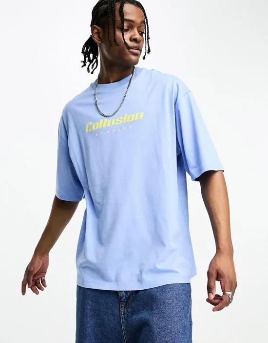 COLLUSION logo reserve t-shirt in light blue