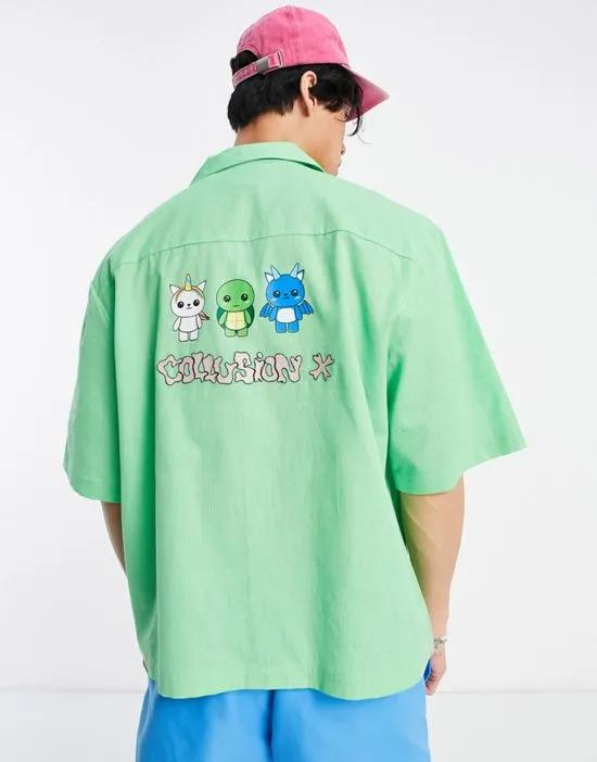 COLLUSION neon embroidered back short sleeve shirt in green