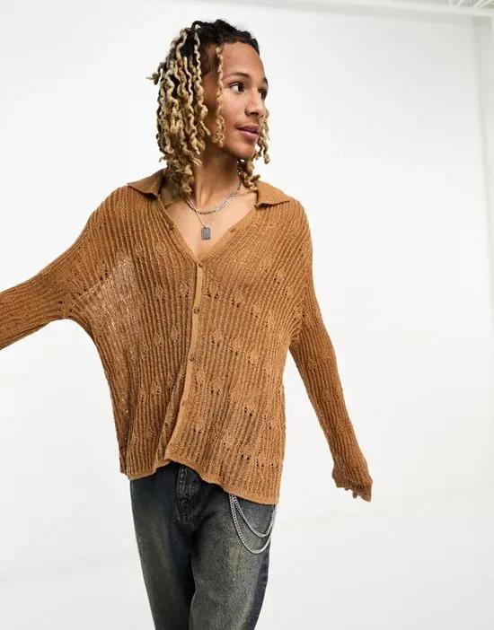 COLLUSION open stitch knit shirt in rust