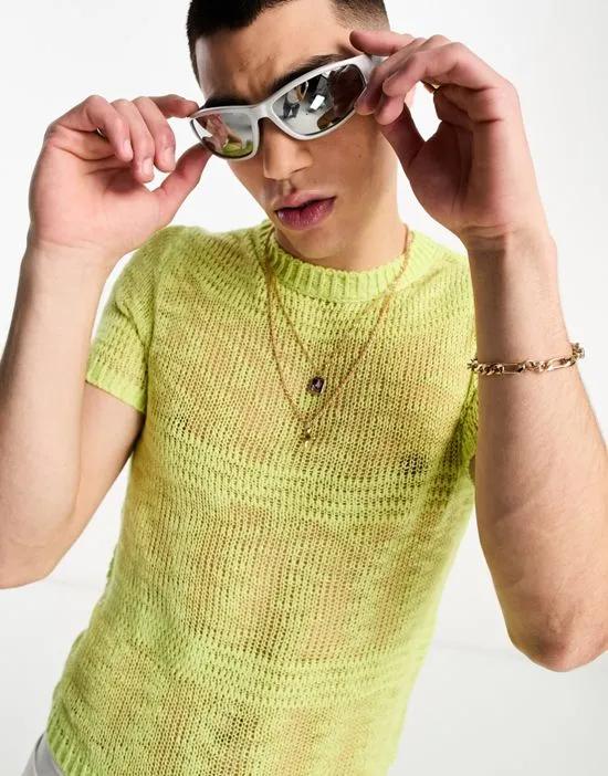 COLLUSION open stitch knitted tee in lime green